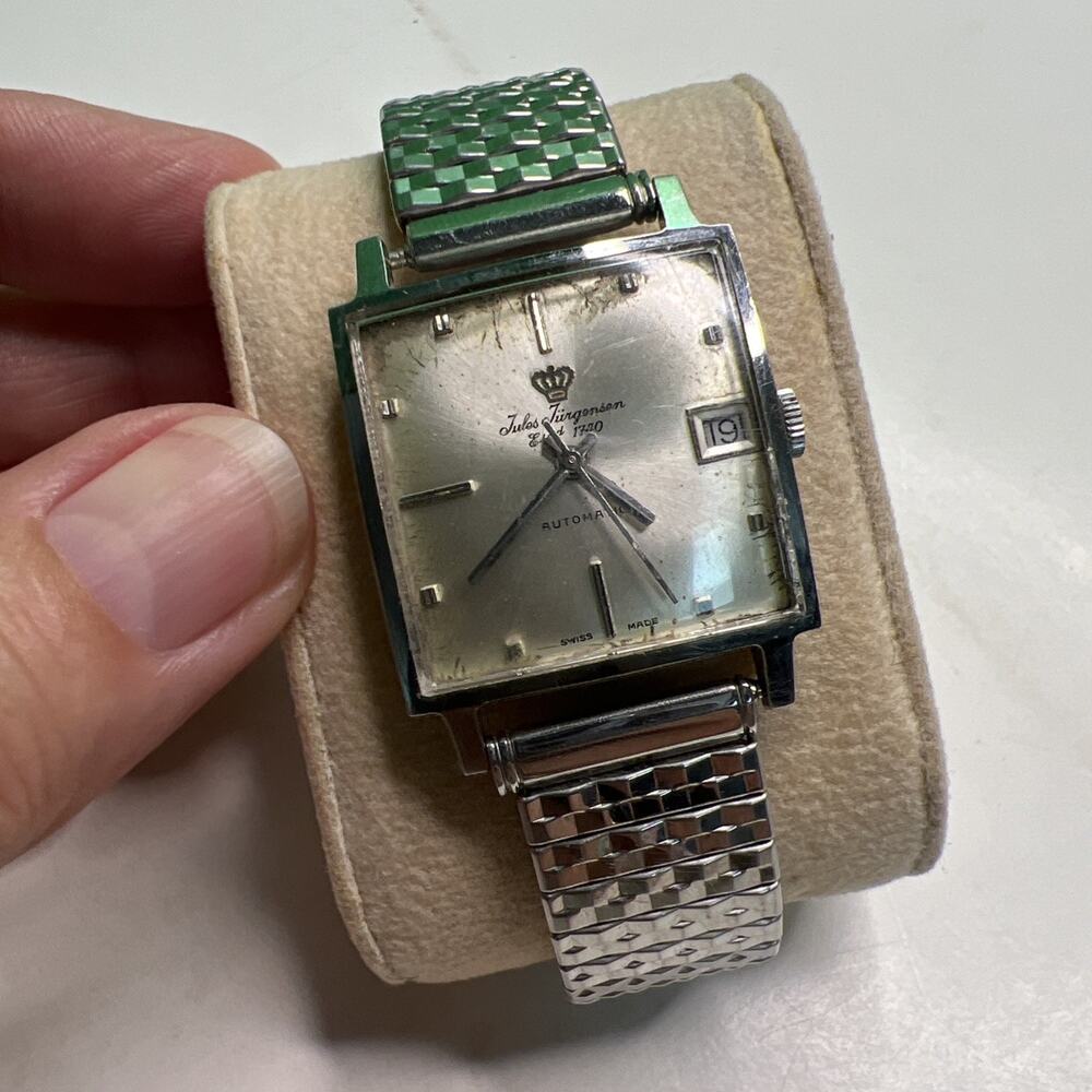 Vintage Swiss Made Jules Jurgensen Watch Stainless Steel Automatic Date Parts